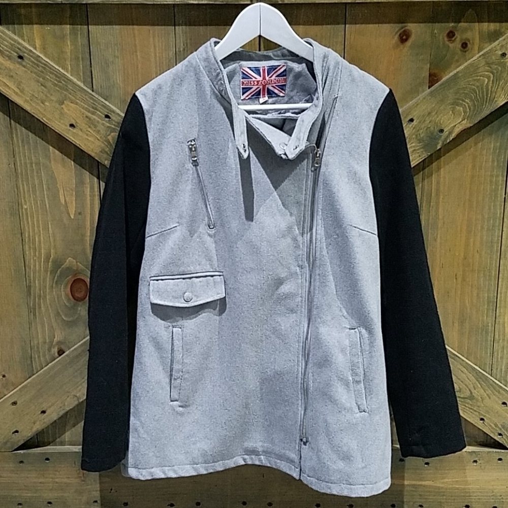 MISS LONDON WINTER BLACK GRAY WOOL JACKET SIZE LARGE